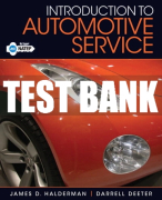 Test Bank For Introduction to Automotive Service 1st Edition All Chapters