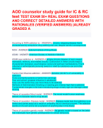 AOD counselor study guide for IC & RC test TEST EXAM 50+ REAL EXAM QUESTIONS  AND CORRECT DETAILED A