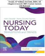 Test Bank for Nursing Today: Transition and Trends, 11th Edition (Zerwekh, 2020) | All Chapters Covered | 100% Correct Answers with Rationale