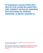 PA Appraisers License EXAM 2023- 2024 ACTUAL EXAM 350 QUESTION AND CORRECT DETAILED ANSWERS WITH RATIONALES VERIFIED ANSWERS ALREADY GRADED A+