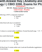 Exam 1 with Answer Key  Anatomy and Physiology CBIO 2200, Exams for Physiology