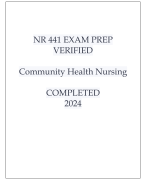NR 441 EXAM PREP VERIFIED COMMUNITY HEALTH NURSING COMPLETED 2024