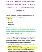 NUR 2092 / NUR2092 Health Assessment Exam 2 Quiz Bank WITH NGN |2023/2024 Questions and Answerswith Rationale GRADED A+