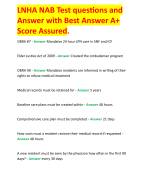 LNHA NAB Test questions and Answer with Best Answer A+ Score Assured.