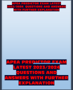 APEA PREDICTOR EXAM  LATEST 2023/2024  QUESTIONS AND  ANSWERS WITH FURTHER  EXPLANATIO