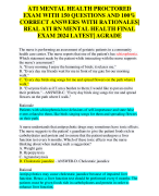 ATI MENTAL HEALTH PROCTORED EXAM WITH 150 QUESTIONS AND 100%  CORRECT ANSWERS WITH RATIONALES|  REAL ATI RN MENTAL HEALTH FINAL  EXAM 2024 LATEST| AGRADE