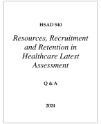 HSAD 540 RESOURCES, RECRUITMENT, AND RETENTION IN HEALTHCARE LATEST ASSESSMENT Q & A 2024  (DREXEL UNI)