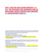 2023 / 2024 RN HESI EXAM VERSION 1 (1) ALL 160 QUISIONS AND ANSWERS AND AS INCLUDED LATEST UPDATE 20