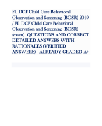 FL DCF Child Care Behavioral Observation and Screening (BOSR) 2019 / FL DCF Child Care Behavioral Observation and Screening (BOSR) (exam) QUESTIONS AND CORRECT DETAILED ANSWERS WITH RATIONALES (VERIFIED ANSWERS) |ALREADY GRADED A+