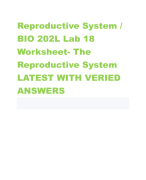 Reproductive System / BIO 202L Lab 18 Worksheet- The Reproductive System LATEST WITH VERIED ANSWERS