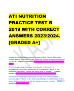 ATI NUTRITION  PRACTICE TEST B  2019 WITH CORRECT  ANSWERS 2023\2024.  [GRADED A+]