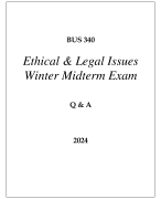 BUS 340 ETHICAL & LEGAL ISSUES WINTER MIDTERM EXAM Q & A 2024 (GRAND CANYON UNI)