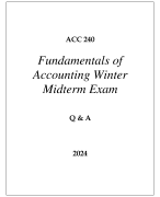 ACC 240 FUNDMENTALS OF ACCOUNTING WINTER MIDTERM EXAM Q & A 2024 (GRAND CANYON UNI)