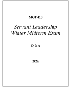 MGT 410 SERVANT LEADERSHIP WINTER MIDTERM EXAM Q & A 2024 (GRAND CANYON UNI)
