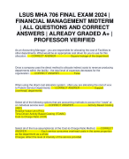 LSUS MHA 706 FINAL EXAM 2024 | FINANCIAL MANAGEMENT MIDTERM | ALL QUESTIONS AND CORRECT ANSWERS | ALREADY GRADED A+ | PROFESSOR VERIFIED