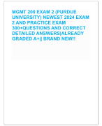MGMT 200 EXAM 2 (PURDUE  UNIVERSITY) NEWEST 2024 EXAM  2 AND PRACTICE EXAM  300+QUESTIONS AND CORRECT  DETAILED ANSWERS|ALREADY  GRADED A+|| BRAND NEW!!