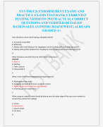 NYS TRUCK ENDORSEMENT EXAMS AND  PRACTICE EXAMS TEST BANK |CURRENTLY  TESTING VERSIONS |WITH ACTUAL CORRECT  QUESTIONS AND VERIFIED DETAILED  RATIONALES ANSWERS 2024(NEWEST) ALREADY  GRADED A+