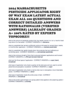 2024 MASSACHUSETTS PESTICIDE APPLICATOR RIGHT OF WAY EXAM LATEST ACTUAL EXAM ALL 100 QUESTIONS AND CORRECT DETAILED ANSWERS WITH RATIONALES (VERIFIED ANSWERS) |ALREADY GRADED A+ 100% RATED BY EXPERTS TOPSCORE!!!