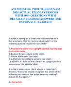 ATI MEDSURG PROCTORED EXAM  2024 ACTUAL EXAM 3 VERSIONS  WITH 400+ QUESTIONS WITH  DETAILED VERIFIED ANSWERS AND  RATIONALE /A+ GRADE