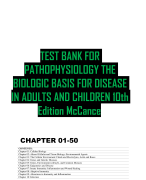 TEST BANK FOR  PATHOPHYSIOLOGY THE  BIOLOGIC BASIS FOR DISEASE  IN ADULTS AND CHILDREN 10th  Edition McCance  CHAPTER 01-50