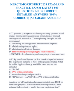 NBRC TMC/CRT/RRT 2024 EXAM AND  PRACTICE EXAM LATEST 500  QUESTIONS AND CORRECT  DETAILED ANSWERS (100%  CORRECT) |A+ GRADE ASSURED