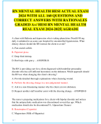 HESI MENTAL HEALTH EXAM 2024 WITH 160  REAL EXAM QUESTIONS AND CORRECT  ANSWERS ALREADY GRADED A+/ REAL  MENTAL HEALTH EXAM 2024/2025 EXAM  QUESTIONS AND ANSWERS(NEW!!)
