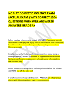  NC BLET DOMESTIC VIOLENCE EXAM (ACTUAL EXAM ) WITH CORRECT 150+ QUESTIONS WITH WELL ANSWERED ANSWER