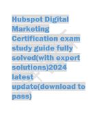 Hubspot Digital  Marketing  Certification exam  study guide fully  solved(with expert  solutions)2024  latest  update(download to  pass)