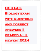 OCR GCE Biology exam with questions and correct answers|| graded a+|| newest 2024