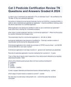 Cat 3 Pesticide Certification Review TN Questions and Answers Graded A 2024