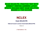 NCLEX NCLEX-PN : PRACTICE TEST WITH  CORRECT VERIFIED ANSWERS LATEST  UPDATE 2024/2025 BEST EXAM SOLUTION  GRADED A+ FOR SUCCESS