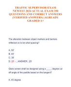 TRAFFIC SUPERVISOR EXAM  NEWEST 2024 ACTUAL EXAM 350  QUESTIONS AND CORRECT ANSWERS  (VERIFIED ANSWERS) |ALREADY  GRADED A+