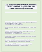 AQA GCSE CITIZENSHIP ACTUAL PRACTICE  2024 EXAM WITH 70 QUESTIONS AND  CORRECT ANSWERS/GRADED A+