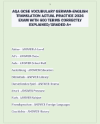 AQA GCSE VOCUBULARY GERMAN-ENGLISH  TRANSLATION ACTUAL PRACTICE 2024  EXAM WITH 600 TERMS CORRECTLY  EXPLAINED/GRADED A+ 