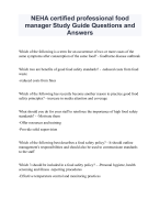 NEHA certified professional food  manager Study Guide Questions and  Answers