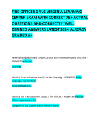 FIRE OFFICER 1 VLC VIRGINIA LEARNING CENTER EXAM WITH CORRECT 75+ ACTUAL QUESTIONS AND CORRECTLY  WELL DEFINED ANSWERS LATEST 2024 ALREADY GRADED A+ 