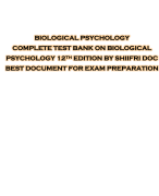 BIOLOGICAL PSYCHOLOGY  COMPLETE TEST BANK ON BIOLOGICAL  PSYCHOLOGY 12TH EDITION BY SHIIFRI DOC  BEST DOCUMENT FOR EXAM PREPARATION