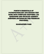 PORTH’S ESSENTIALS OF  PATHOPHYSIOLOGY 5TH EDITION TEST  BANK WITH COMPLETE CHAPTERS 1-52  QUESTIONS AND DETAILED CORRECT  ANSWERS (RATIONALES AND FEEDBACK  PROVIDED)