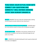 TCOLE BASIC JAILER ACTUAL EXAM WITH CORRECT 120+ QUESTIONS AND CORRECTLY  WELL DEFINED ANSWERS LATEST 2024 ALREADY GRADED A+ 