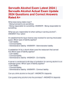 Servsafe Alcohol Exam Latest 2024 Agraded | Verified Servsafe Alcohol Actual Exam Update  2024 | Serv safe Exam Latest 2024 AllverifiedQuestions and Correct Answers  Rated A+
