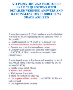 ATI PEDIATRIC 2023 PROCTORED  EXAM 70 QUESTIONS WITH  DETAILED VERIFIED ANSWERS AND  RATIONALES (100% CORRECT) /A+  GRADE ASSURED