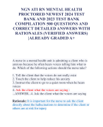 NGN ATI RN MENTAL HEALTH  PROCTORED NEWEST 2024 TEST  BANK AND 2023 TEST BANK  COMPILATION 500 QUESTIONS AND  CORRECT DETAILED ANSWERS WITH  RATIONALES (VERIFIED ANSWERS)  |ALREADY GRADED A+