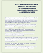 TEXAS PESTICIDE APPLICATOR  GENERAL STUDY GUIDE  2024-2025 EXAM WITH  QUESTIONS AND VERIFIED  CORRECT ANSWERS