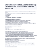 CADC/CDAC Certified Alcohol and Drug  Counselor Pre-Test Exam NC Version 2023-2024