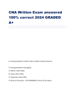 CNA Written Exam answered 100% correct 2024 GRADED A+