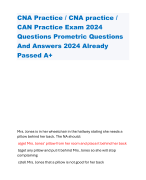 CNA Practice / CNA practice / CAN Practice Exam 2024 Questions Prometric Questions And Answers 2024 Already Passed A+