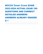 NCCCO Tower Crane EXAM 2023-2024 ACTUAL EXAM 100 QUESTIONS AND CORRECT DETAILED ANSWERS ANSWERS ALREADY GRADED A +