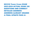 NCCCO Tower Crane EXAM 2023-2024 ACTUAL EXAM 100 QUESTIONS AND CORRECT DETAILED ANSWERS ANSWERS ALREADY GRADED A FINAL UPDATE PASS A+