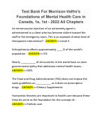 Test Bank For Morrison-Valfre’s Foundations of Mental Health Care in Canada, 1e, 1st - 2022 All Chapters