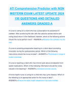 ATI Comprehensive Predictor with NGN MIDTERM EXAM LATEST UPDATE 2024 150 QUESTIONS AND DETAILED ANSWERS GRADED A